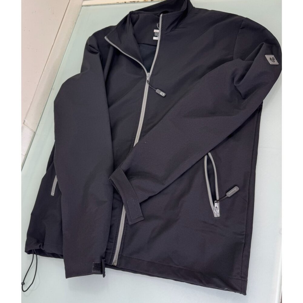 Swannies Golf Performance Jacket Mens Large L Full Zip Logo Zip Pockets Black